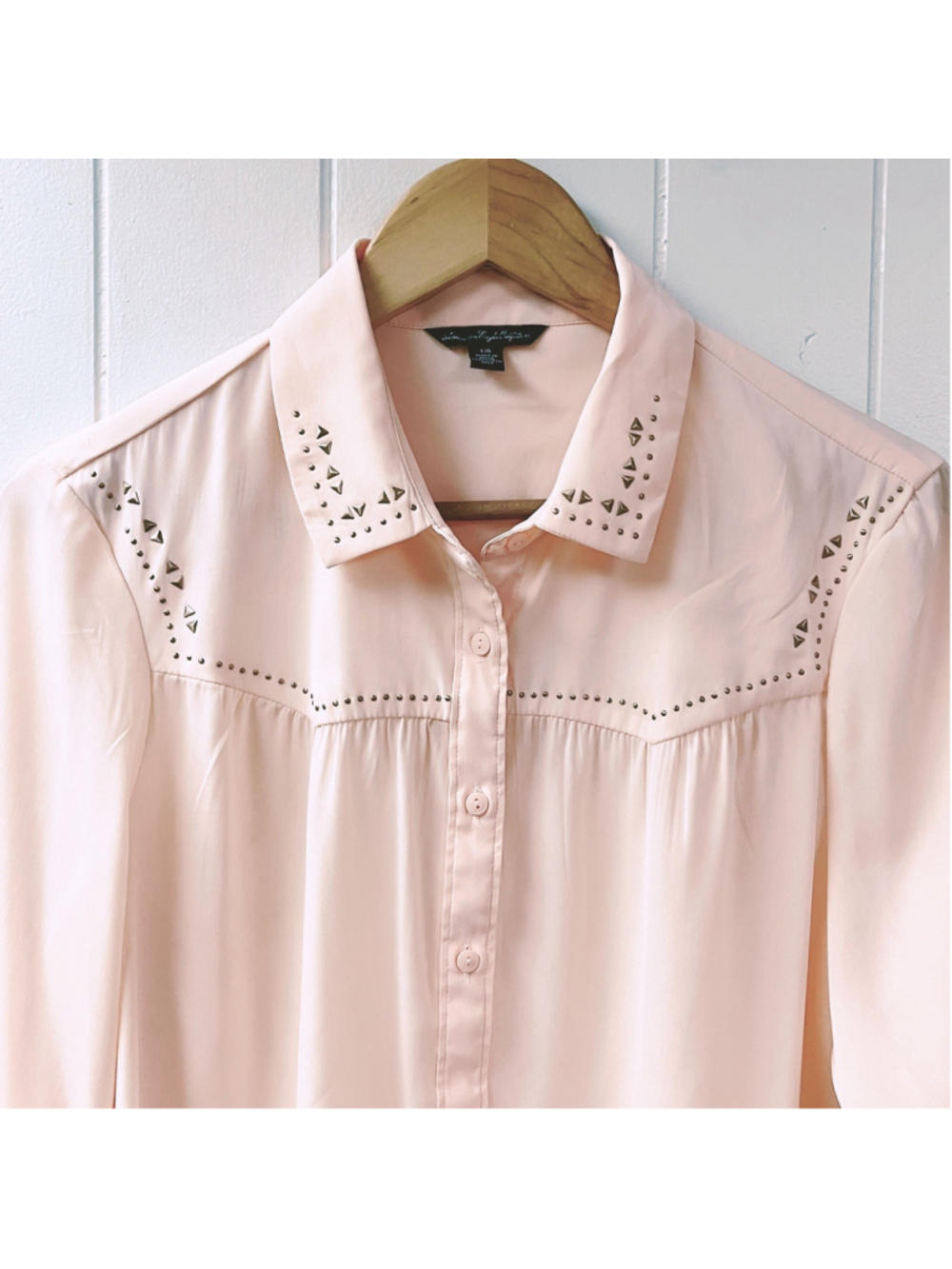 American Eagle Outfitters Western Studded Peach Blouse LARGE Autumn Transition - Picture 4 of 8